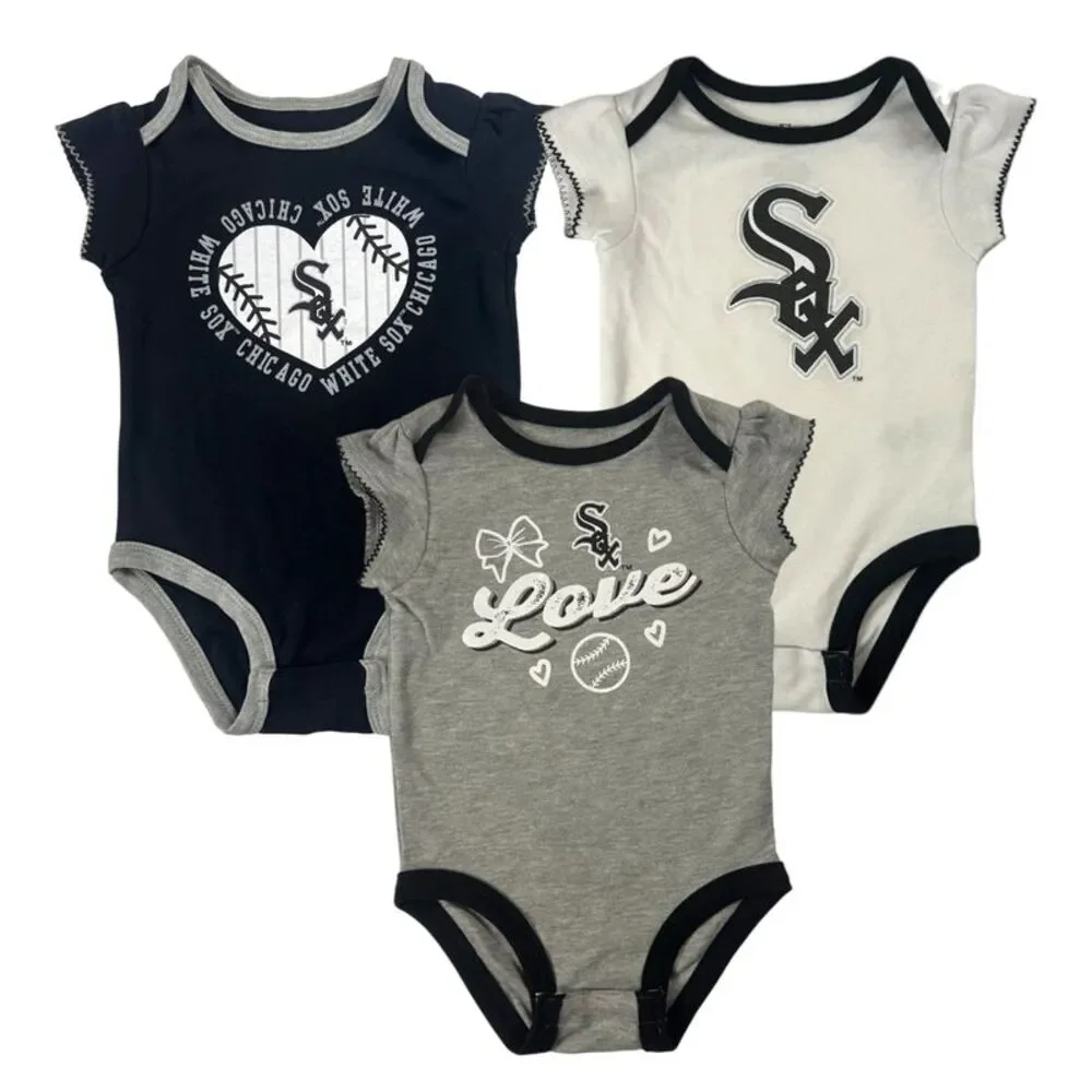 MLB Chicago White Sox Infant Girls Flutter Sleeve Bodysuit 3 Pack, 18 Months